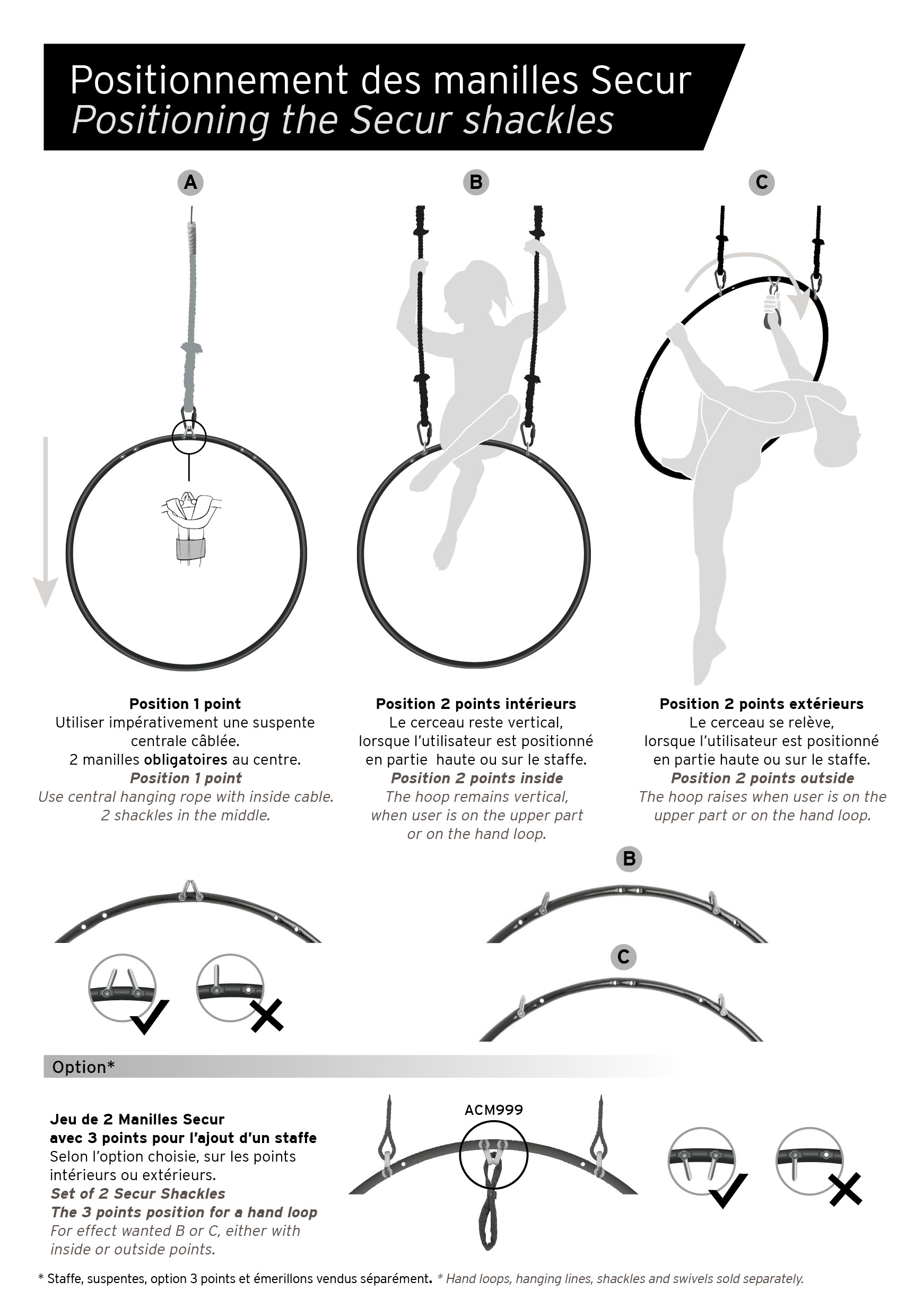 Aerial hoop Ø95cm with stainless steel shackles. Reinforced